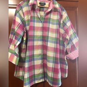 Chaps Pink Plaid Blouse Size 3X